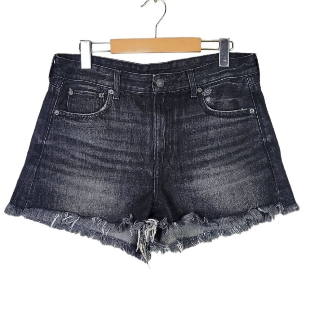 American eagle super hi rise festival jean shorts raw frayed hem black 8